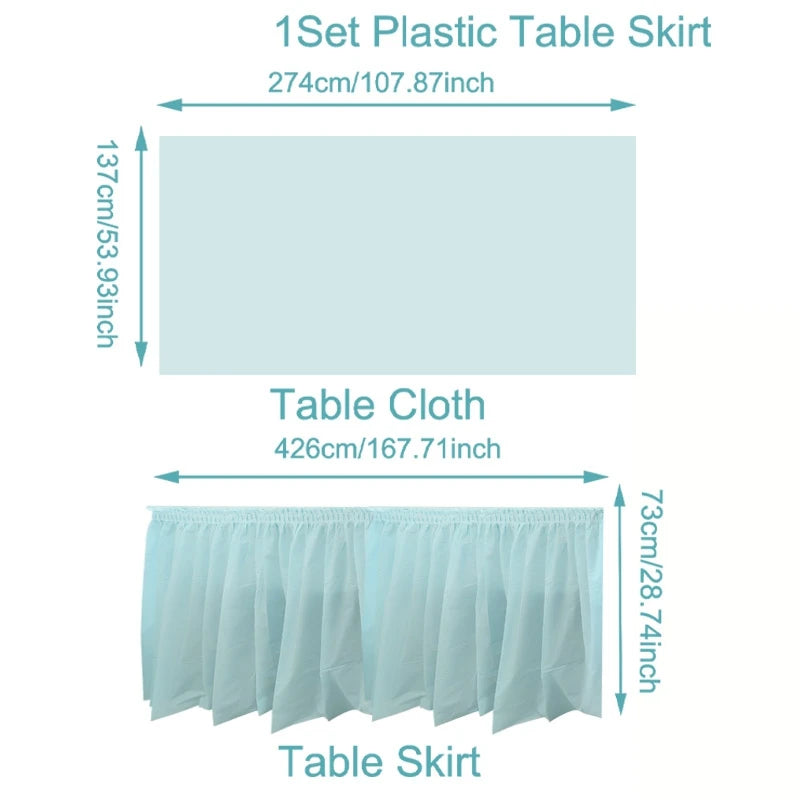 2pcs/pack Plain Disposable Table Skirt, PE Rectangle Tablecloth And Skirt Decoration For Wedding Birthday Party Supplies