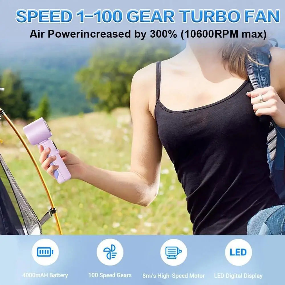 15h Long Battery Portable Fans 12W 4000mAh Handheld Mini Fan With LED Display 100 Speeds Rechargeable Quite Fan For Beach Travel