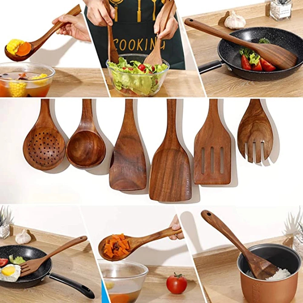 1-10 PC Wooden Cooking Spoons Smooth Teak Wooden Cooking Utensils Non-Stick Wooden Cooking Utensils – Wooden Spoons Set