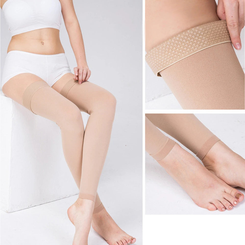 1Pair Thigh High Compression Stockings, Firm Support 20-30 mmHg Gradient Compression Medical Support Varicose Veins Swelling