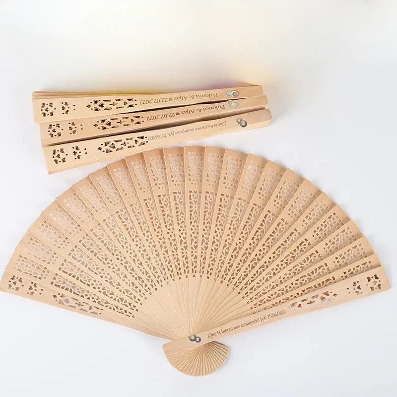20/60PCS Customized Personalized Wood Folding Hand Wedding Fans Personality bride Fans Gifts For GuestBirthday Baby Party Favor