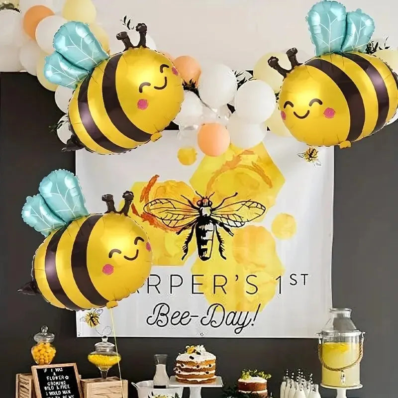 3pcs, Cute Bee Balloon Set for Party Scene Arrangement -AluminumFilm Balloons with Animal Design