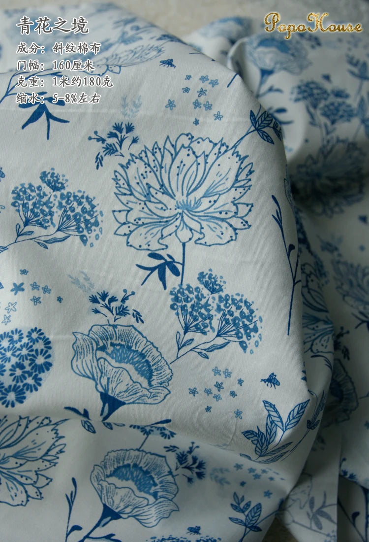 160x50cm Custom Classical Blue White Porcelain Twill Cotton Fabric Tablecloth Background Cheongsam Clothing Handmade Diy Cloth