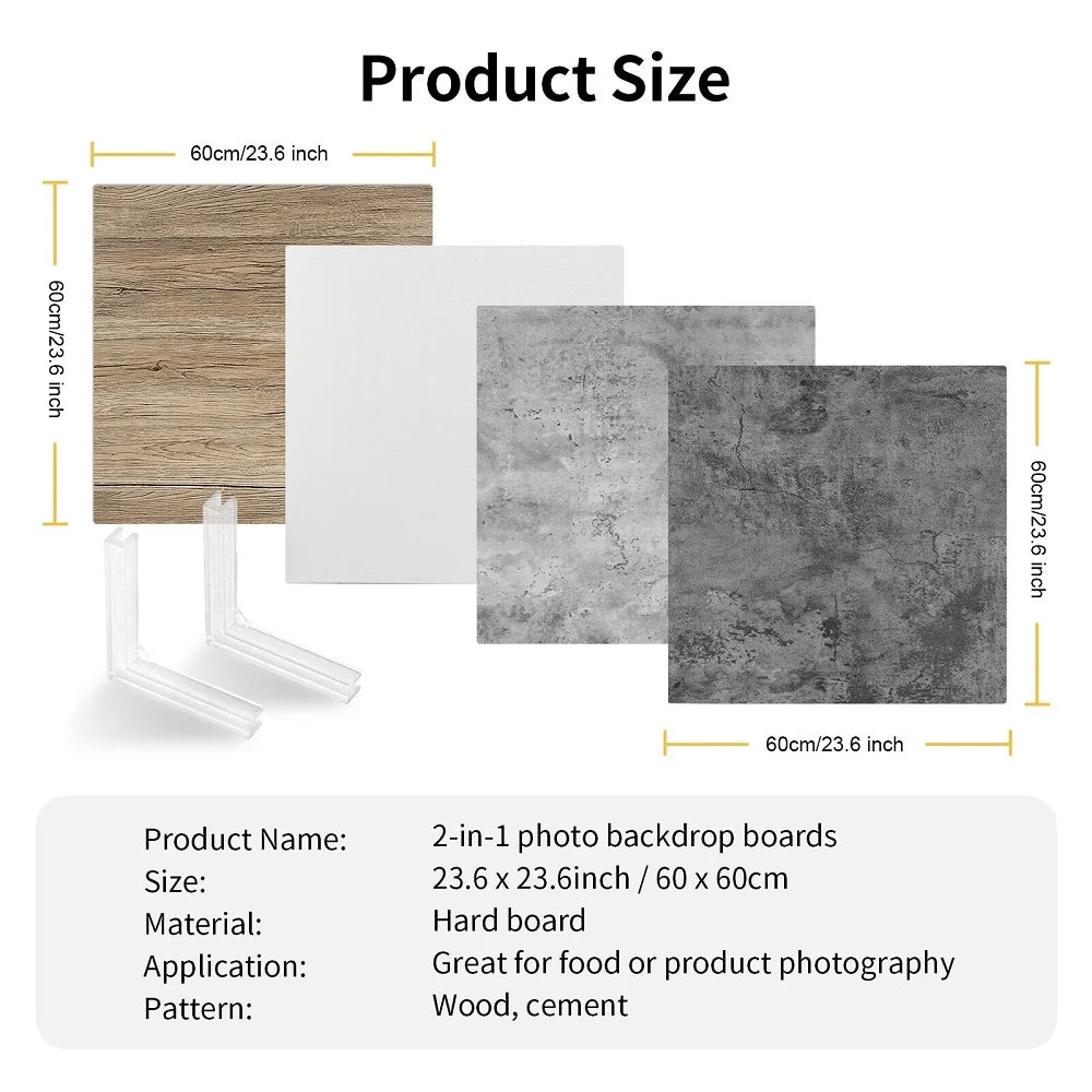 2pcs 60x60 cm Photography Backdrops Marble Wood Grain 2 Sided Waterproof Boards 3D Paper Background Studio Photography  Props