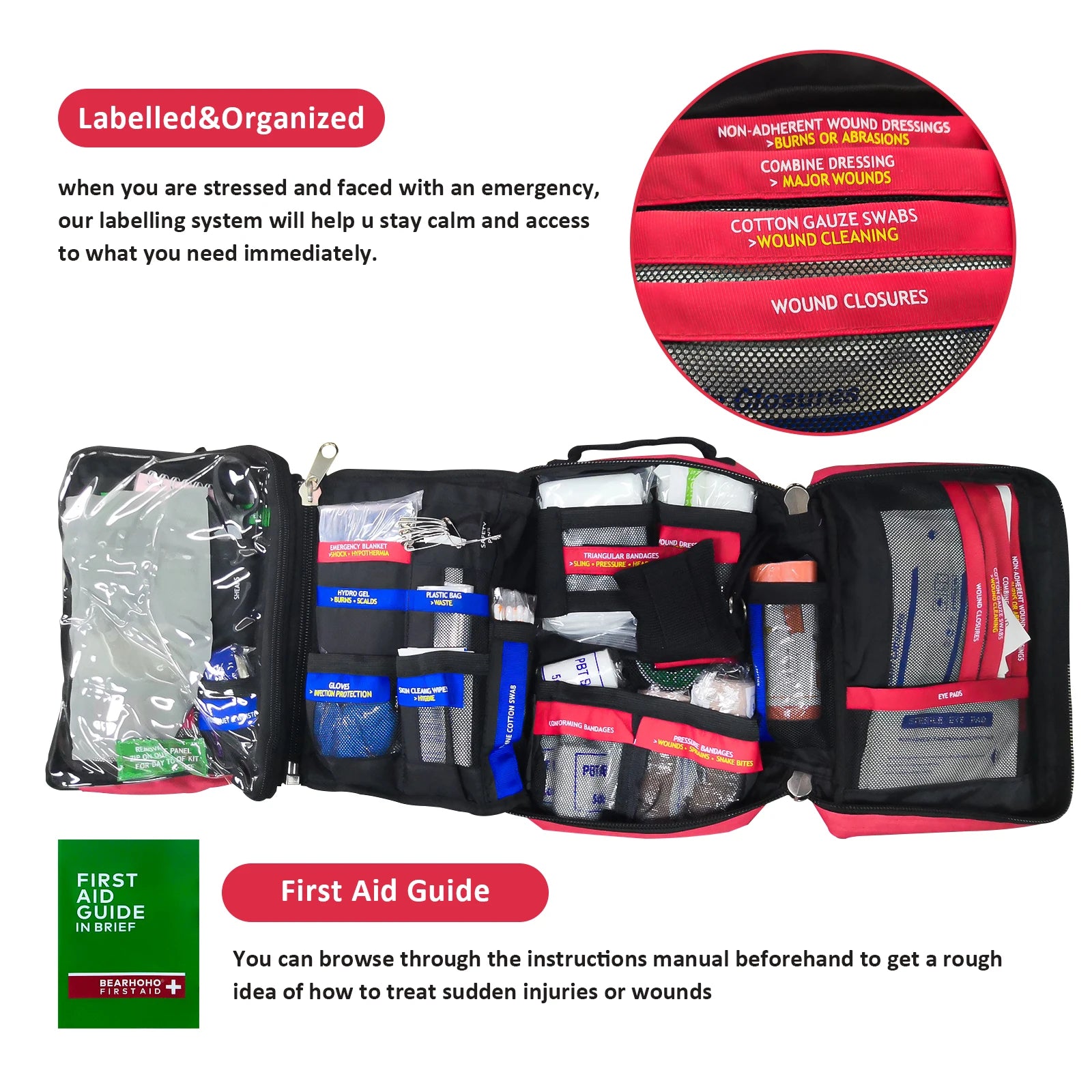255pcs/Empty First Aid kit Emergency Survival kit Medical Bag with Storage Lable for Hiking Camping Hunting Travel Wound Bag