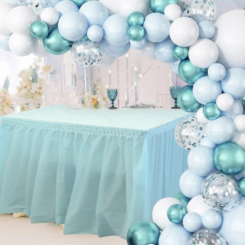 2pcs/pack Plain Disposable Table Skirt, PE Rectangle Tablecloth And Skirt Decoration For Wedding Birthday Party Supplies