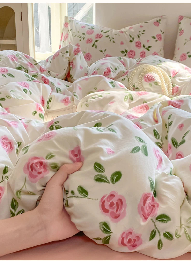 3-piece plant-flower printed bed cover (1* bed cover +2* pillowcase, no filling) Soft, comfortable and breathable bedding