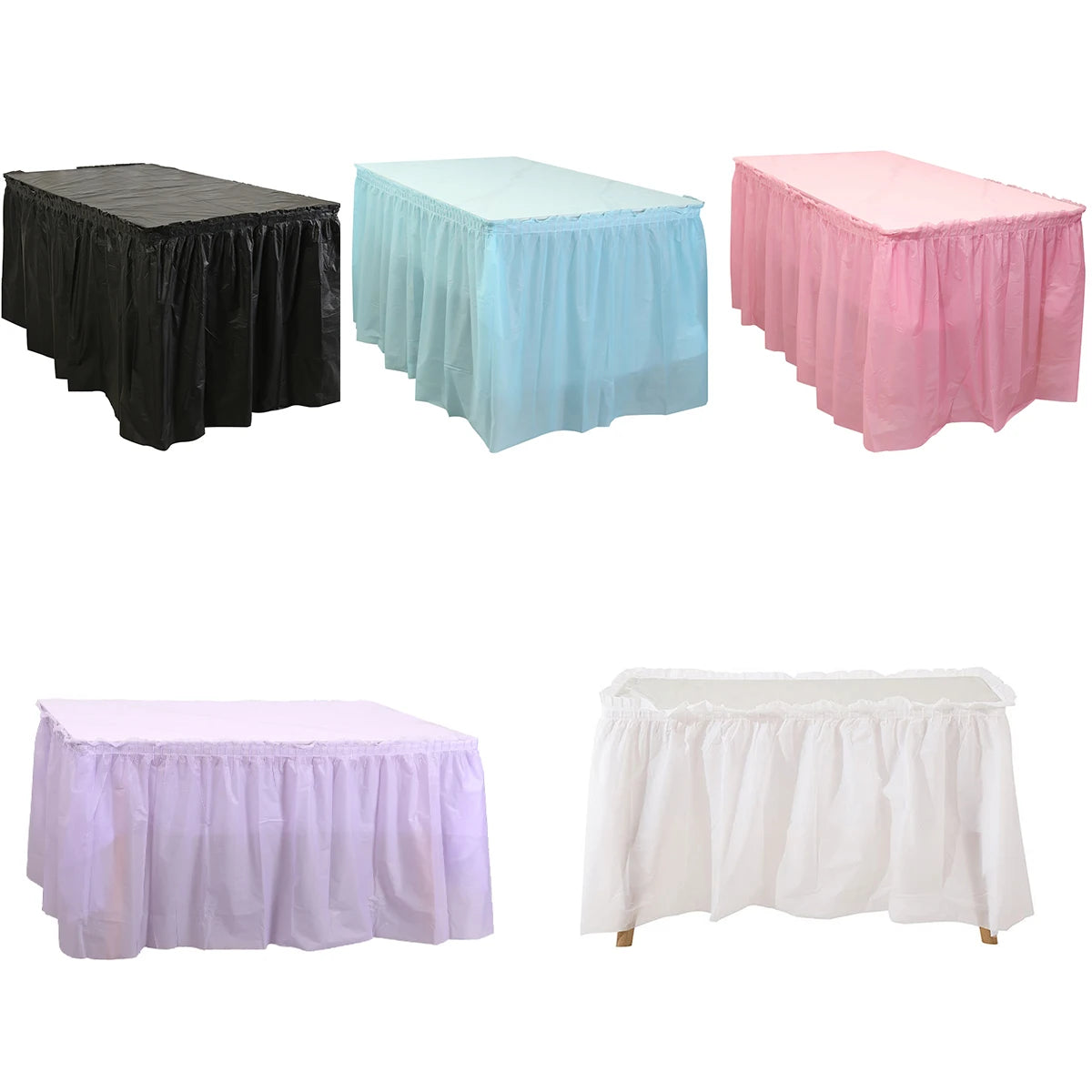 2pcs/pack Plain Disposable Table Skirt, PE Rectangle Tablecloth And Skirt Decoration For Wedding Birthday Party Supplies