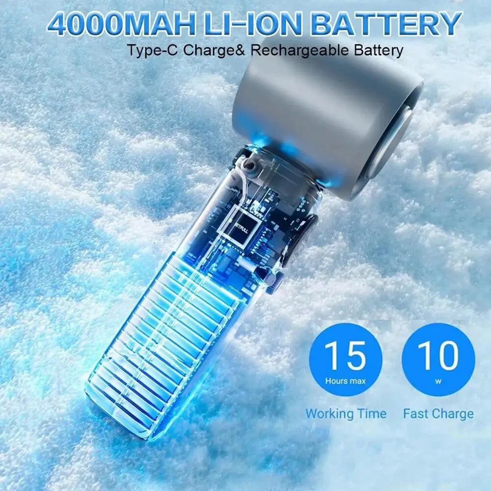 15h Long Battery Portable Fans 12W 4000mAh Handheld Mini Fan With LED Display 100 Speeds Rechargeable Quite Fan For Beach Travel