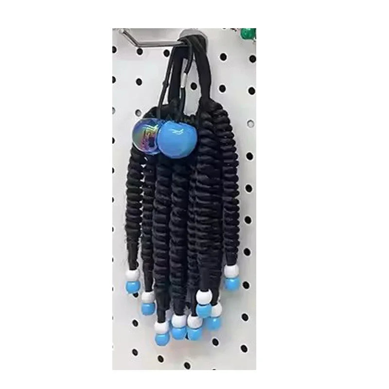 2PCS  Hair 2024 New Little Girls Braided Ponytails with Beads Kids Girls Hair Bow Glitter Shinny Shining with Big Balls Bubbles