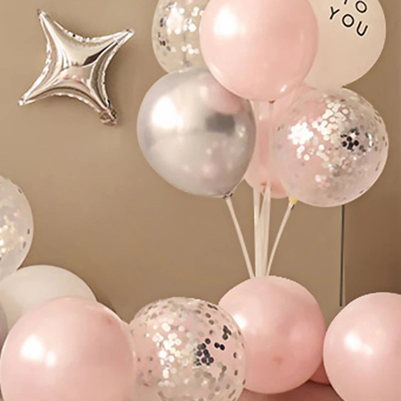 36PCS Pink and Silver Simple Birthday Balloon Party Decorative Set