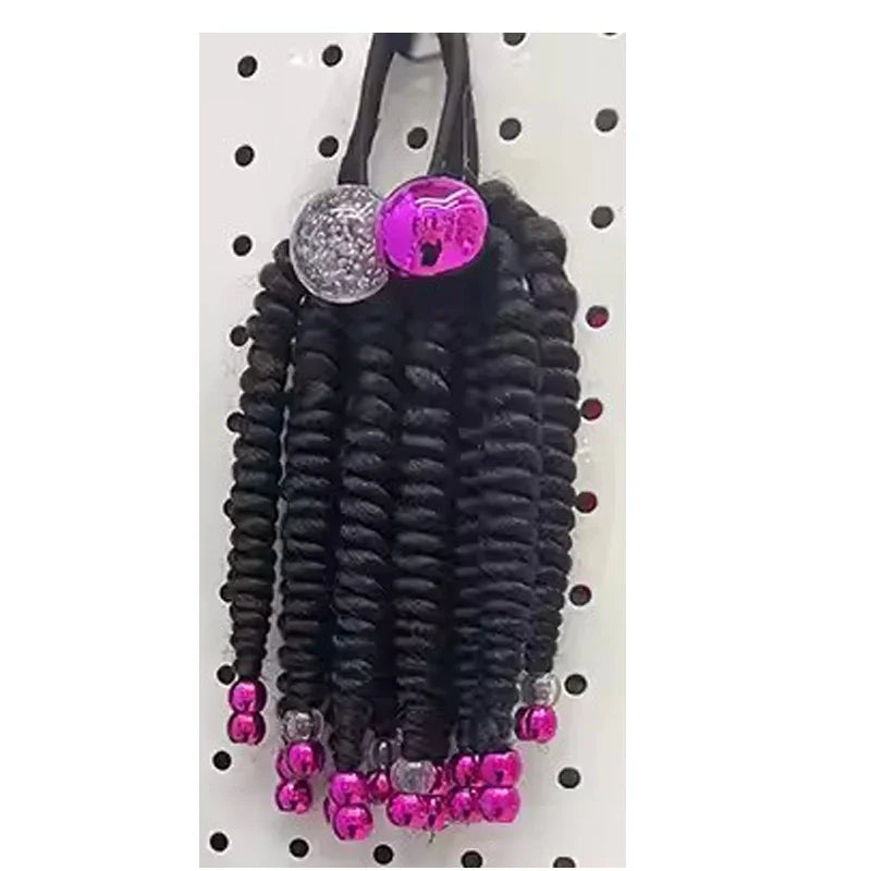 2PCS  Hair 2024 New Little Girls Braided Ponytails with Beads Kids Girls Hair Bow Glitter Shinny Shining with Big Balls Bubbles