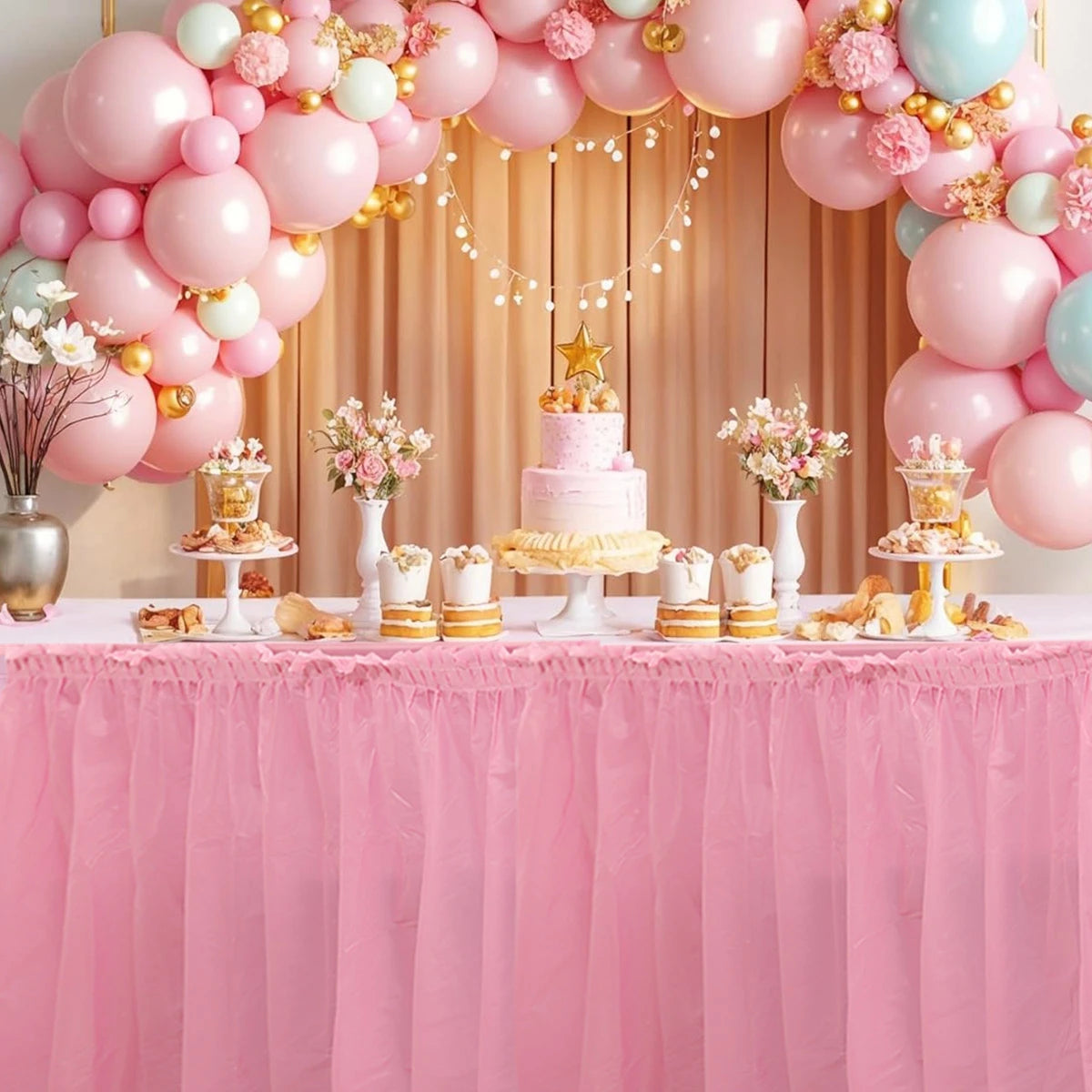 2pcs/pack Plain Disposable Table Skirt, PE Rectangle Tablecloth And Skirt Decoration For Wedding Birthday Party Supplies