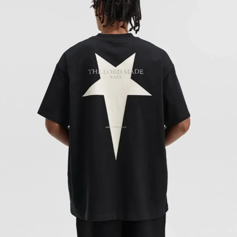 2024 Summer New Harajuku Hip Hop Fashion Pentagram Printed T-shirt Cotton Comfortable High-quality Round Neck Short Sleeve Tops