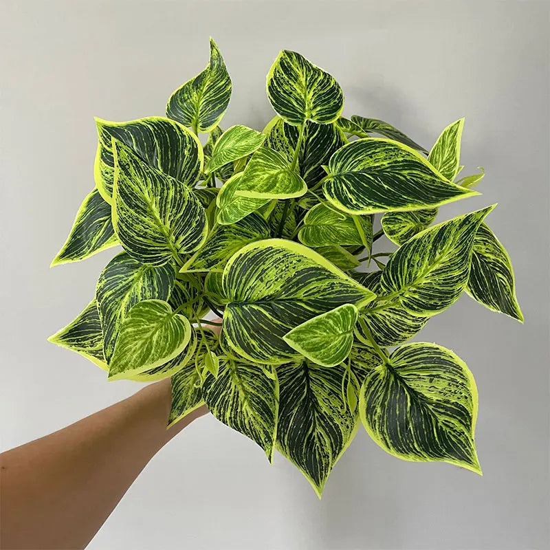 35cm 7 Forks Artificial Plants Fake Leaf Plant Wall Plastic Scindapsus Leaves Floral Small Creeper For Home Garden Office Decor