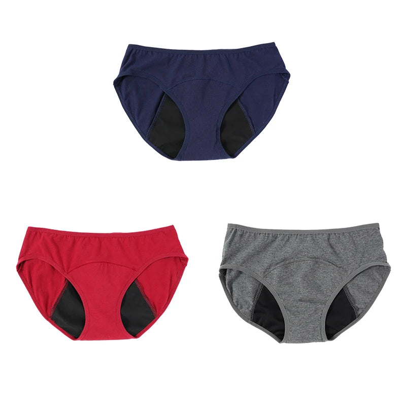 3PCS Menstrual Panties Physiological Pants Women Underwear Period Cotton Absorb Water Quick-dry Briefs Female Lingerie Plus Size
