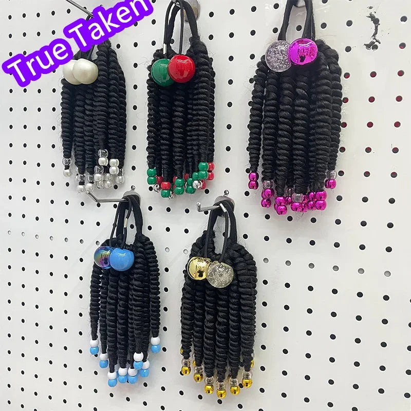 2PCS  Hair 2024 New Little Girls Braided Ponytails with Beads Kids Girls Hair Bow Glitter Shinny Shining with Big Balls Bubbles