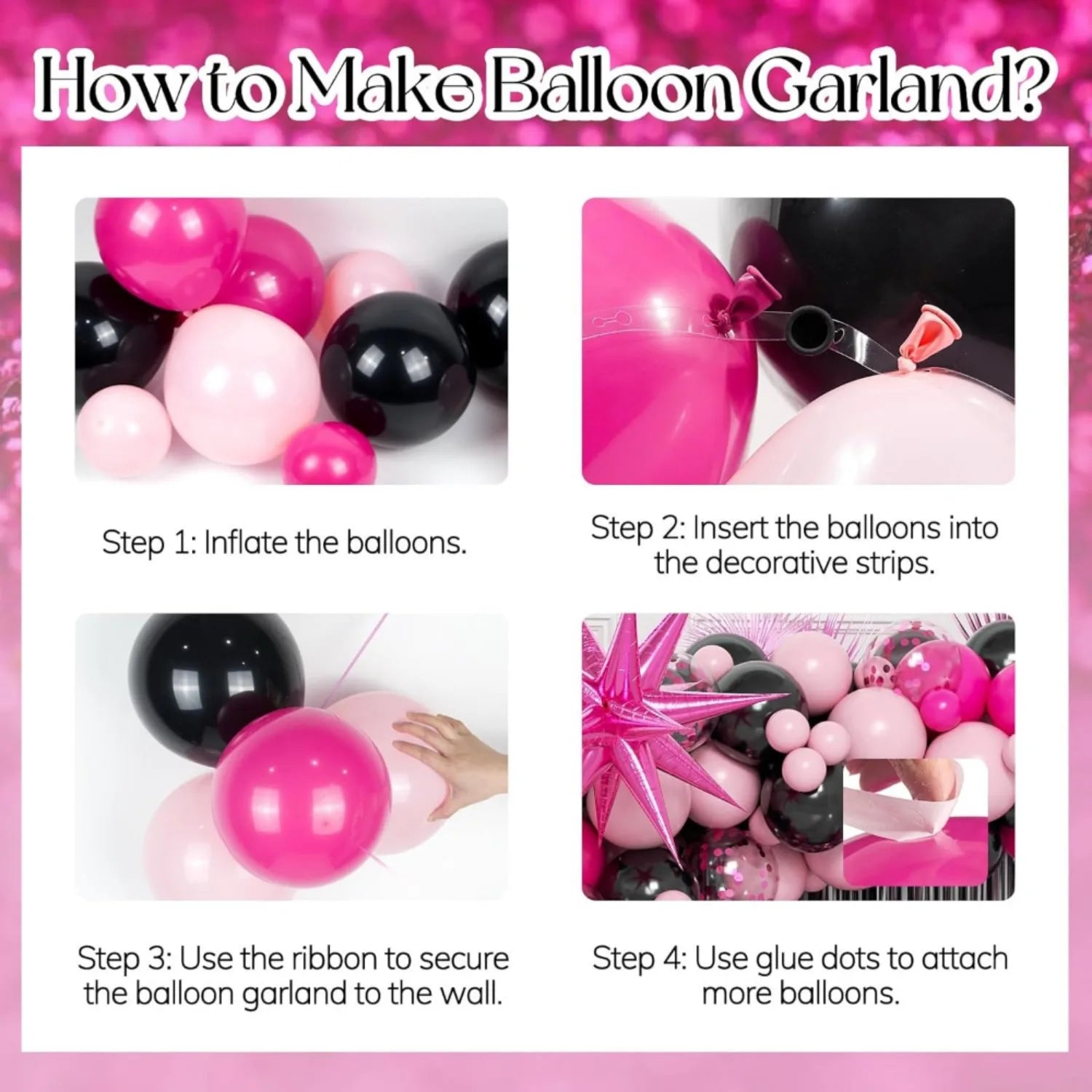 136pcs Valentine's Day Pink and Black Theme Birthday Balloon Set, Suitable for Birthday, Valentine's Day, Engagement Decoration