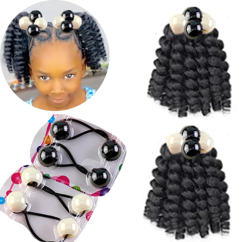 2PCS  Hair 2024 New Little Girls Braided Ponytails with Beads Kids Girls Hair Bow Glitter Shinny Shining with Big Balls Bubbles