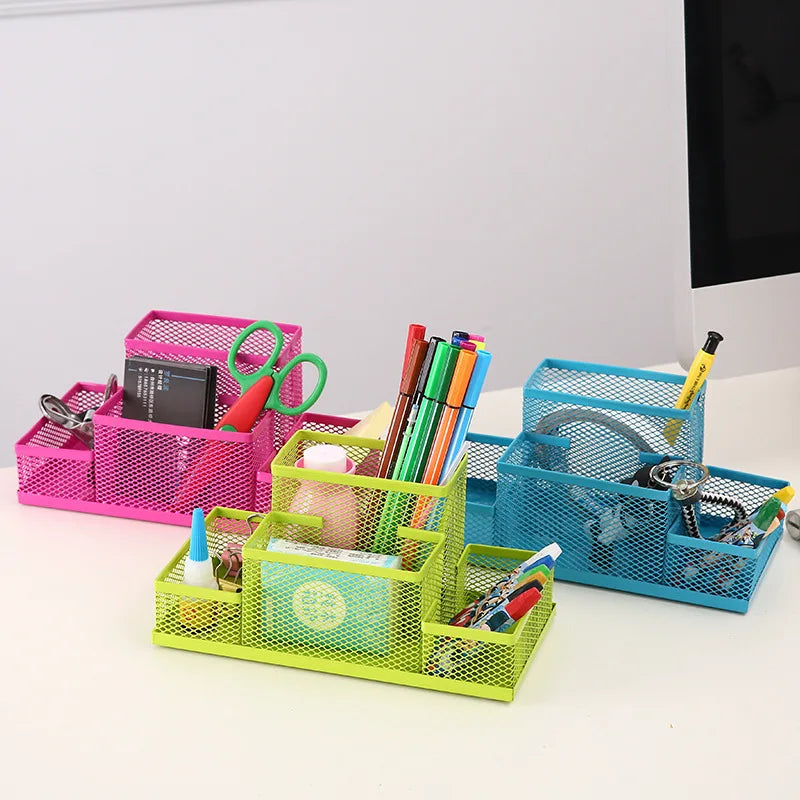 1Pc Fashion Multifunctional Office Stationery Desk Organizer Mesh Collection Pen Holder Organizer Box Office School Supplies