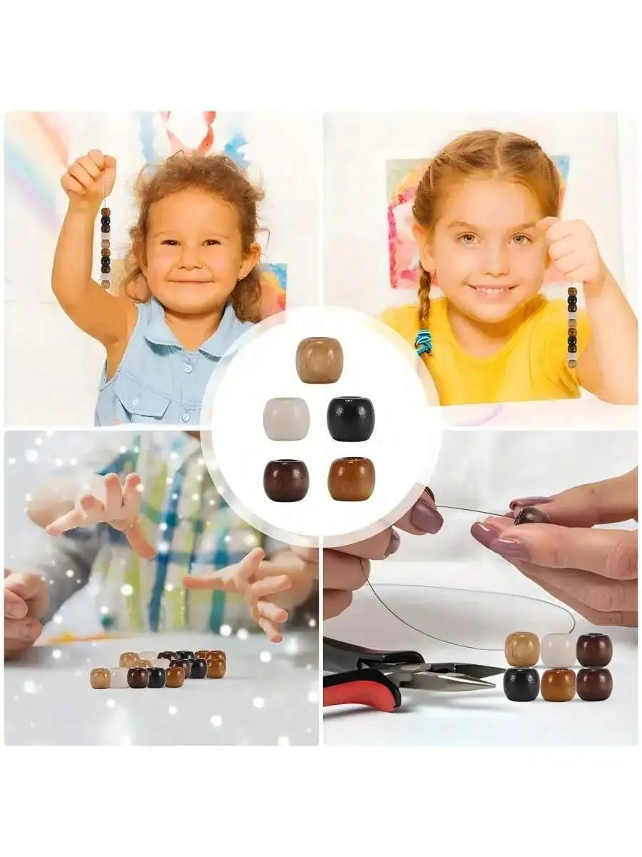 150pcs large hole wooden beads, 5 colors retro giant wooden loose lace beads 0.43x4.47in hair beads used for weaving hair rings,