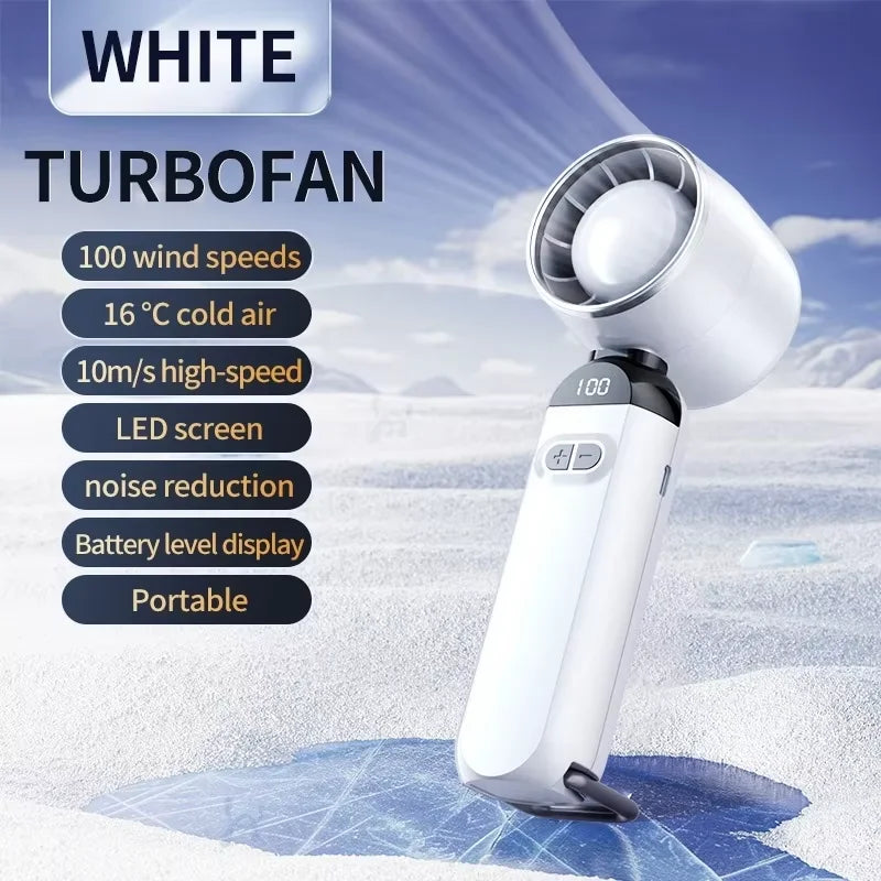 2025 New Portable Handheld Turbo Fan 5 Gear Wind Battery Operated Mini Turbo Fan for Concerts Cruise Makeup Outdoor Activities