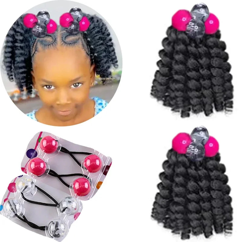2PCS  Hair 2024 New Little Girls Braided Ponytails with Beads Kids Girls Hair Bow Glitter Shinny Shining with Big Balls Bubbles