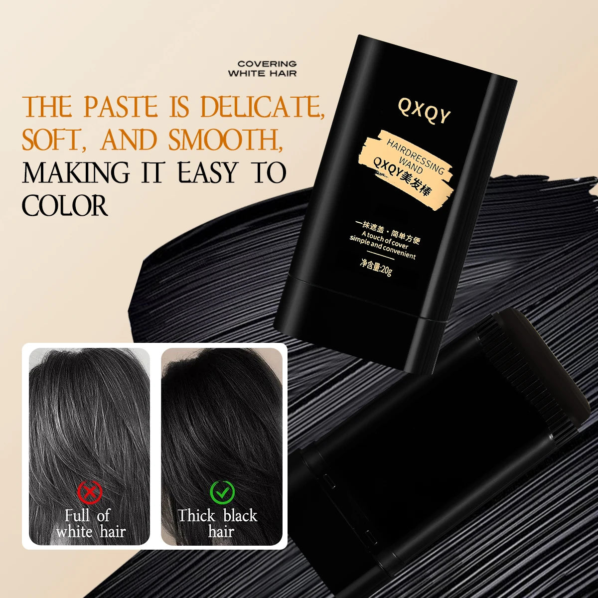 3 Colors Natural Looking Hair Stick to Cover White Hair, Smooth Quick Coloring Non Fading, Disposable Roots Hair Dyeing Stick