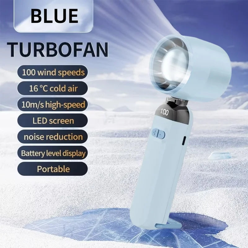 2025 New Portable Handheld Turbo Fan 5 Gear Wind Battery Operated Mini Turbo Fan for Concerts Cruise Makeup Outdoor Activities