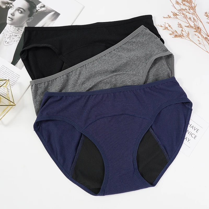 3PCS Menstrual Panties Physiological Pants Women Underwear Period Cotton Absorb Water Quick-dry Briefs Female Lingerie Plus Size