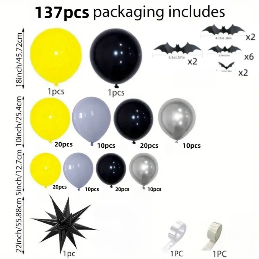137 Pieces Set of Bat Theme Party Balloon Arch Set Balloon Set Birthday Party Party Decoration