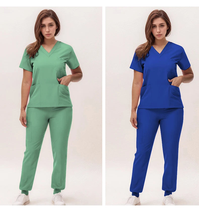 2025 New Nurse Uniforms V-neck Top Jogger Pants Scrub Sets Surgical Workwear Dentist Nursing Suit Hospital Doctor Outfit S21