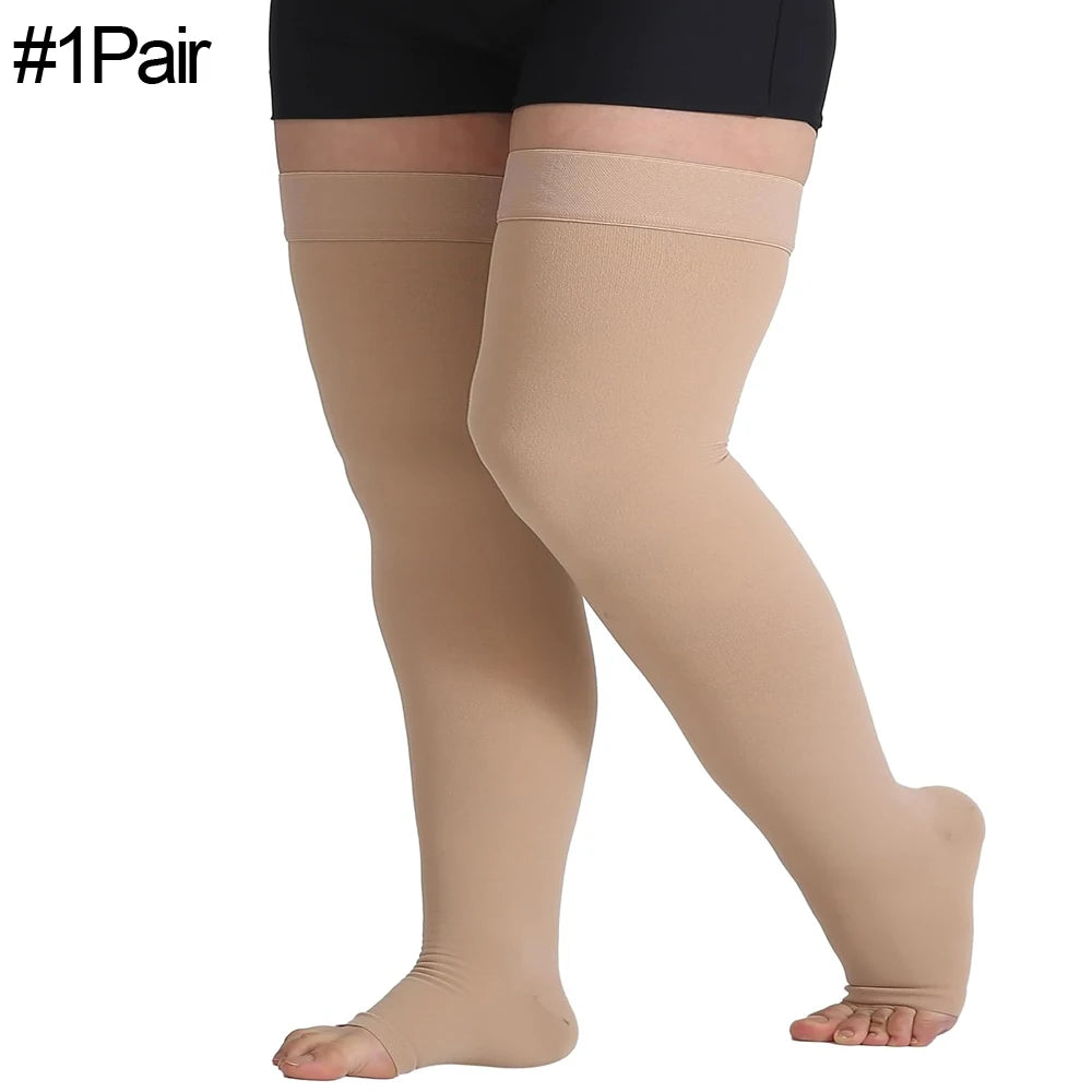1Pair Thigh High Compression Stockings for Women,Open Toe, 20-30 mmHg Graduated Medical Compression Stockings for Edema