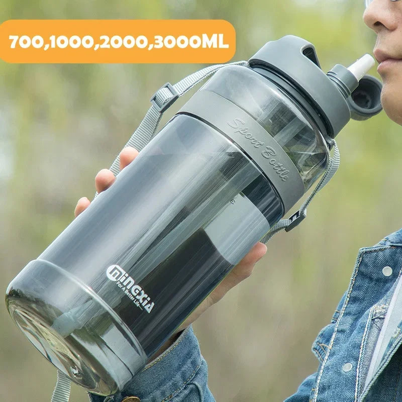 1L 2L 3L Double Straw Water Drinking Bottle Sport Water Bottle Cup with Straps BPA Free Outdoor Large 700 1000 2000 3000ml