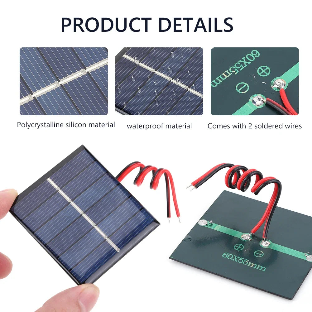 0.55W 3V Small Solar Panel DIY Solar Battery Charger Mini Polycrystalline Solar Cells Photovoltaic Cells Charger for Solar Light
