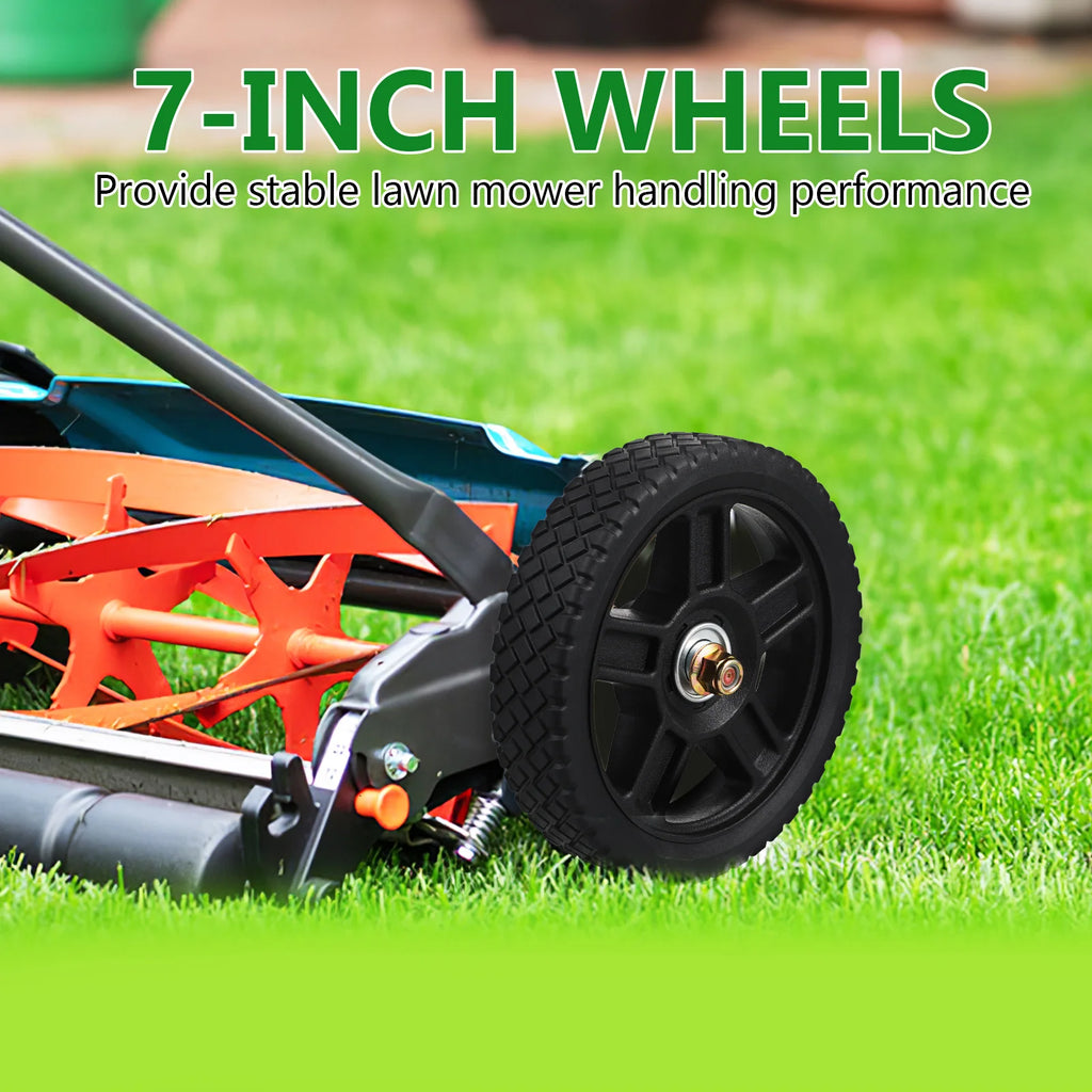 2 Pcs Lawn Mower Wheels 7 Inch Push Mowers Plastic Wheels Smooth Operation Various Terrains Sturdy Material