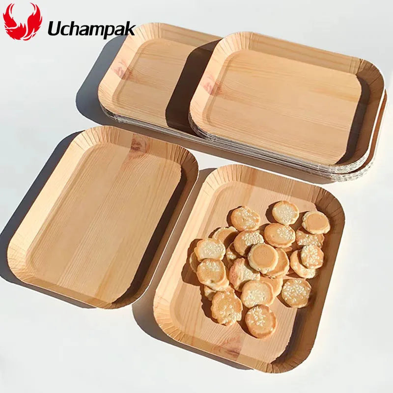 10/20pcs Disposable Rectangle Plates Compostable Wood Grain Paper Tray Bread Dish Dinner Paper Plate Disposable Table Accessorie