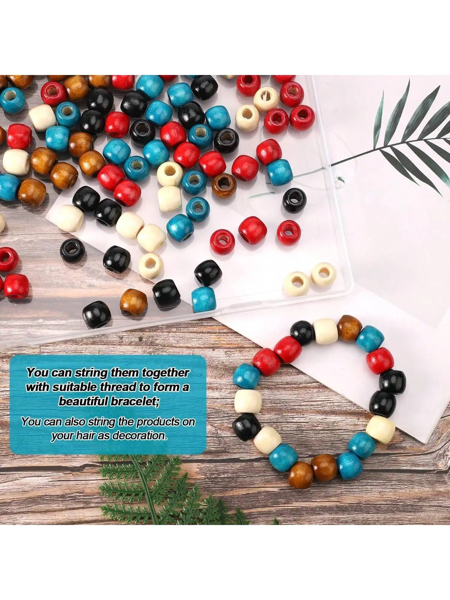 150pcs large hole wooden beads, 5 colors retro giant wooden loose lace beads 0.43x4.47in hair beads used for weaving hair rings,