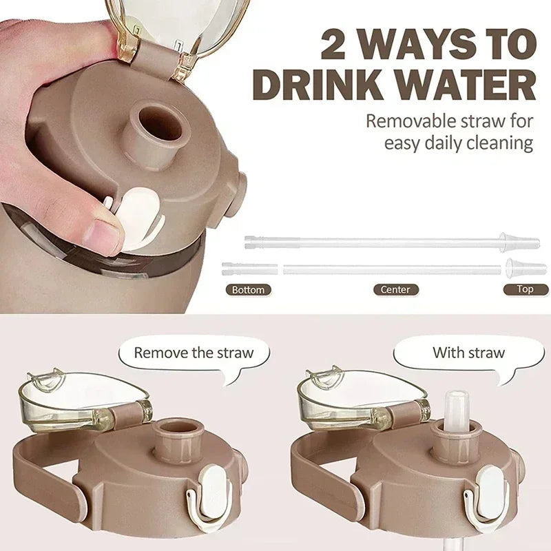 1000ML Glass Water Bottles with Straw, Glass Bottle with Silicone Sleeve and Time Marker, for Gym Camping Home Office