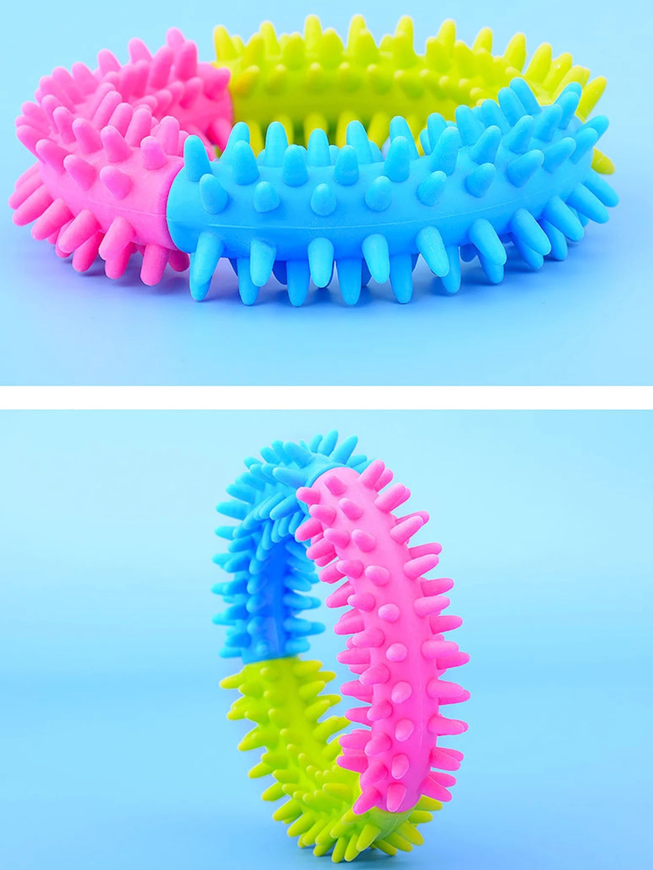 2 Pet Dog Toys: Bite-Resistant Bell Ball & Tri-Color Molar Ring, Soft Rubber for Teeth Grinding & Chewing