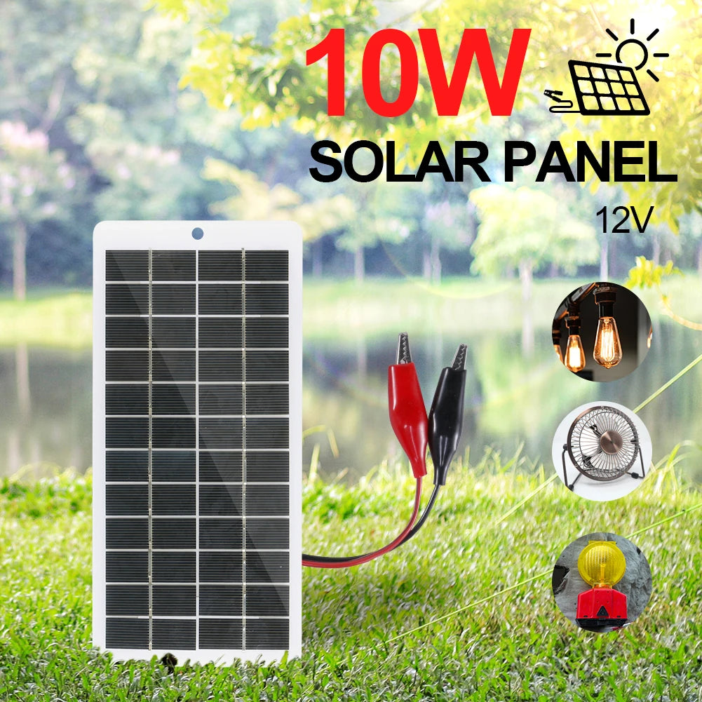 10W Solar Battery Charger with Carabiner 12V Cells Power Bank Polysilicon Solar Power Charger Portable for Outdoor Lamp Pump