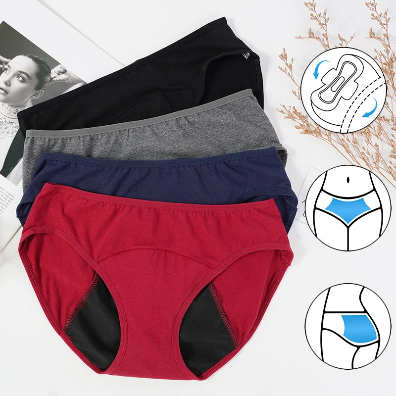 3PCS Menstrual Panties Physiological Pants Women Underwear Period Cotton Absorb Water Quick-dry Briefs Female Lingerie Plus Size