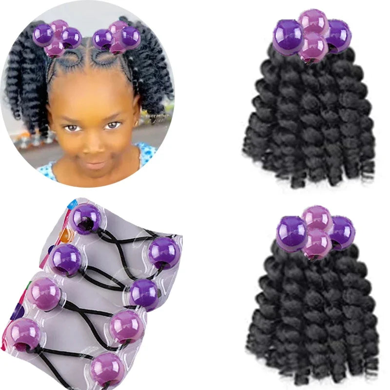 2PCS  Hair 2024 New Little Girls Braided Ponytails with Beads Kids Girls Hair Bow Glitter Shinny Shining with Big Balls Bubbles