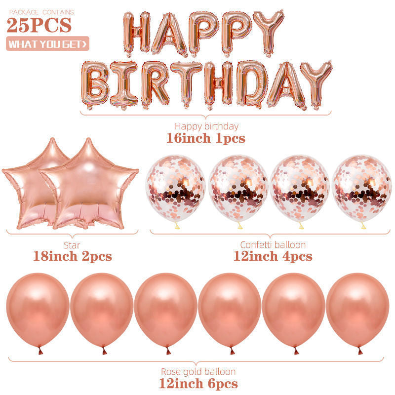 25pcs/set Happy Birthday Balloons Set Foil Letter Balloon Garland Bunting Banners Kids Birthday Party Babay Shower Decoration