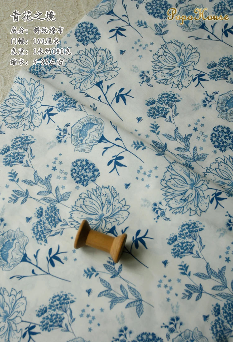 160x50cm Custom Classical Blue White Porcelain Twill Cotton Fabric Tablecloth Background Cheongsam Clothing Handmade Diy Cloth