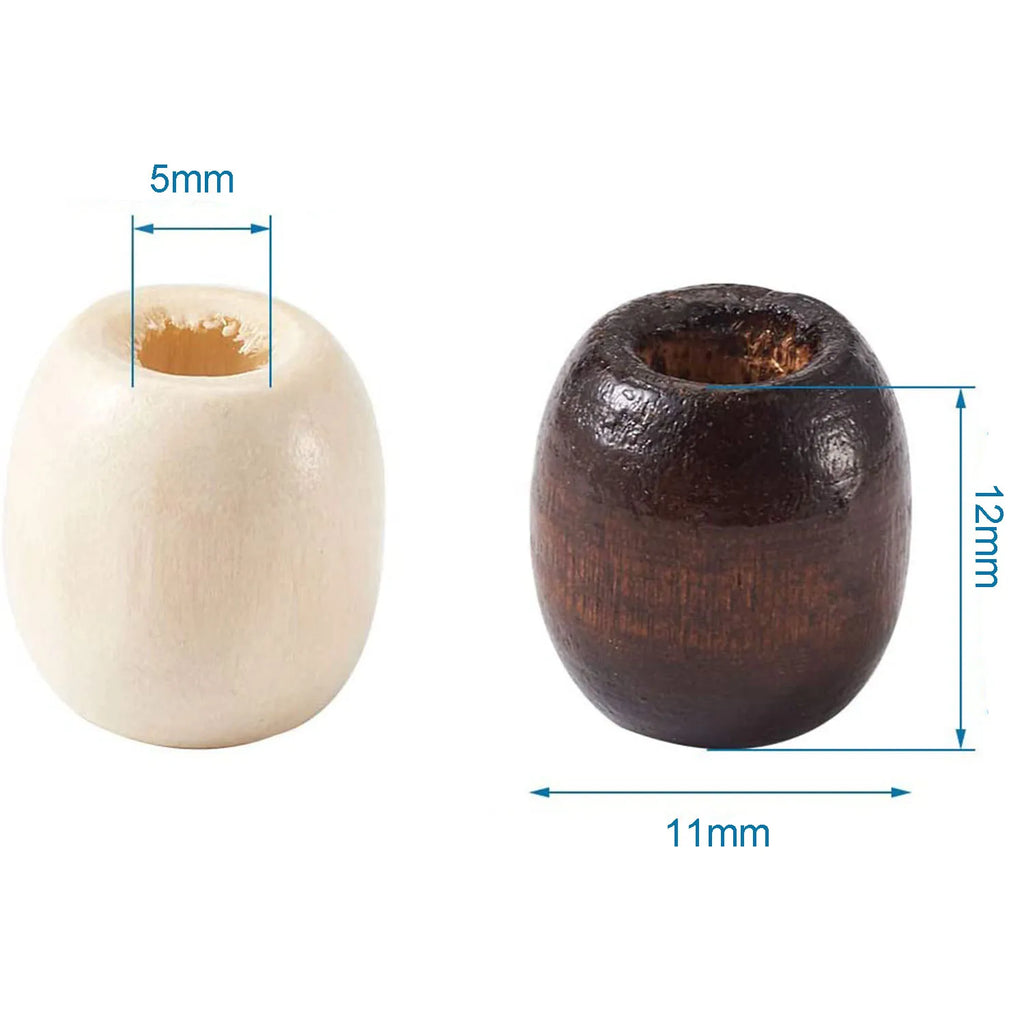 100Pcs/bag 11*12mm Large Hole 5mm Barrel Wood European Loose Beads Mixed Colors Natural Wooden Dreadlock Hair Braid Beads