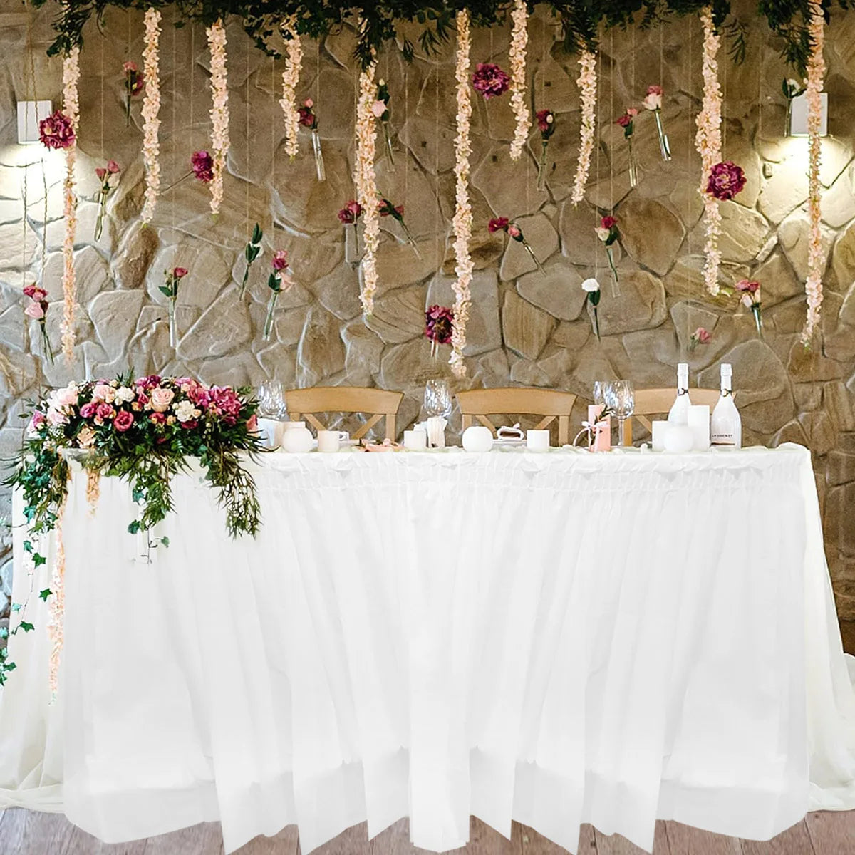 2pcs/pack Plain Disposable Table Skirt, PE Rectangle Tablecloth And Skirt Decoration For Wedding Birthday Party Supplies