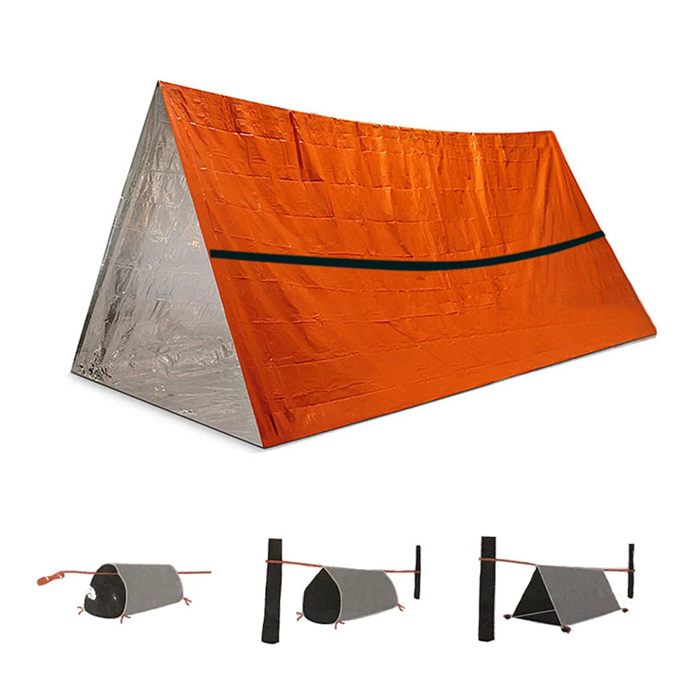 2 Person Emergency Shelter Survival Bivy Tube Tent Kit Thermal Blanket SOS Sleeping Bag Waterproof Survival Equipment