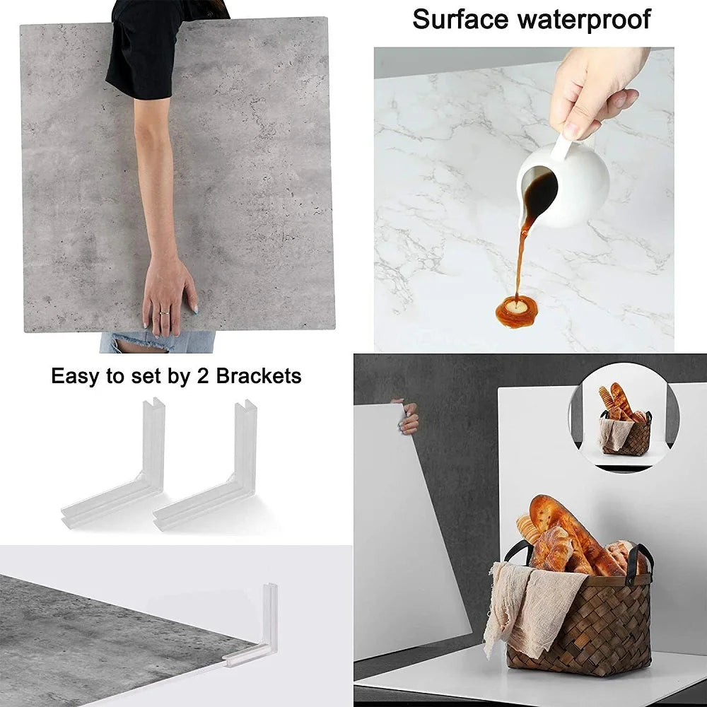 2pcs 60x60 cm Photography Backdrops Marble Wood Grain 2 Sided Waterproof Boards 3D Paper Background Studio Photography  Props