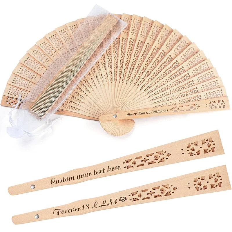 20/60PCS Customized Personalized Wood Folding Hand Wedding Fans Personality bride Fans Gifts For GuestBirthday Baby Party Favor